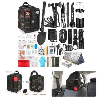 250Pcs Survival Gear Survival First Aid Kit with Molle System Compatible Bag and Emergency Tent